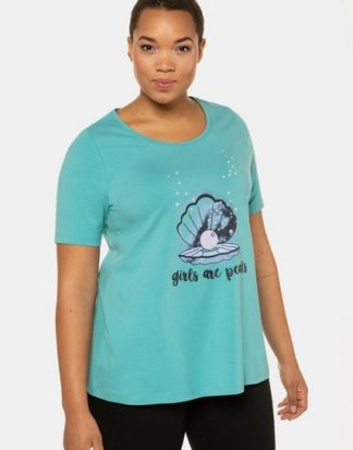 Ulla Popken T-Shirt bis 64, T-Shirt, A-Linie, Perlen auf dem Muschel-Motiv, Rundhalsausschnitt, Halbarm