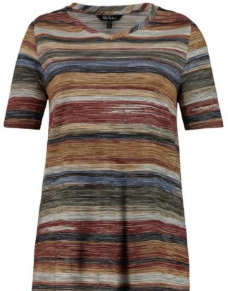 Ulla Popken T-Shirt bis 64, T-Shirt mit Streifenmuster, V-Ausschnitt, Halbarm, Passform Classic