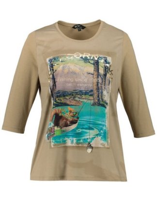 Ulla Popken T-Shirt bis 64, T-Shirt mit Waschbärmotiv, Glanzfolie, Rundhalsausschnitt, 3/4 Arm, Passform Classic
