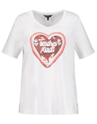 Ulla Popken T-Shirt bis 64, T-Shirt mit XL Lebkuchenherz FESCHES MADL, V-Ausschnitt, Halbarm, Seitenschlitze