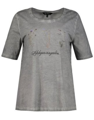 Ulla Popken T-Shirt bis 64, T-Shirt, oil dyed, Blüten-Motiv, Rundhalsausschnitt, Halbarm