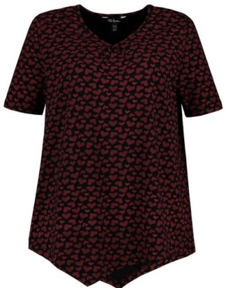 Ulla Popken T-Shirt bis 64, V-Shirt, Herz-Muster in Handstick-Optik, Gerundeter V-Ausschnitt, Halbarm, Zipfelsaum