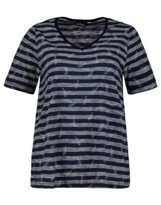 Ulla Popken T-Shirt bis 64, V-Shirt, gemusterte Streifen, Bequem geschnitten, Halbarm, bequeme Passform
