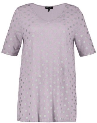 Ulla Popken T-Shirt bis 64, V-Shirt, oil dyed, silberne Metallic-Punkte, Halbarm, bequeme Passform