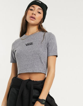 Vans - Drop V - Graues T-Shirt im kurzen Schnitt, exklusiv bei ASOS