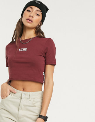 Vans - Kurz geschnittenes T-Shirt mit tiefem V-Ausschnitt in Burgunder, exklusiv bei ASOS-Rot