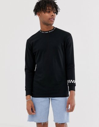 Vans - Langärmliges T-Shirt mit gestricktem Kragen in Schwarz
