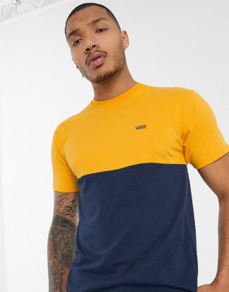 Vans - T-Shirt mit Farbblockdesign in Marine/Gelb, exklusiv bei ASOS-Kupfer