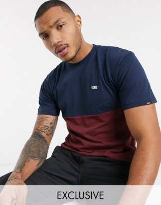 Vans - T-Shirt mit Farbblockdesign in Marine/Rot, exklusiv bei ASOS-Blau