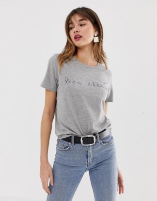 Vero Moda - Aware Mon Cheri - T-Shirt mit Slogan-Grau