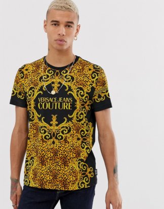 Versace Jeans - Couture - T-Shirt mit Leoparden- und Barockmuster-Gold