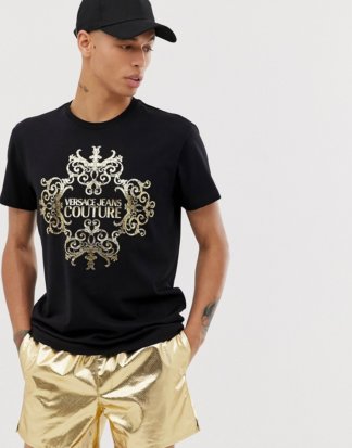 Versace Jeans - Couture - T-Shirt mit barockem Logodesign-Schwarz