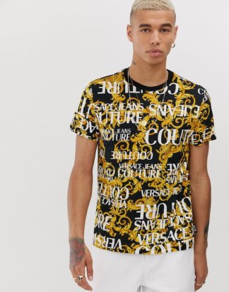 Versace Jeans - Couture - T-Shirt mit durchgehendem Logomuster-Gold