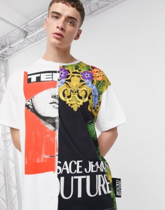 Versace Jeans - Couture - Weißes T-Shirt mit geteiltem Design