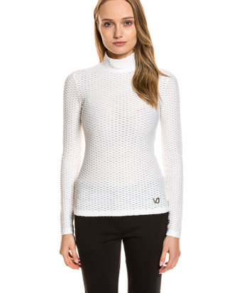 Versace Shirt, Langarm, Stehkragen, taillierter Schnitt weiß
