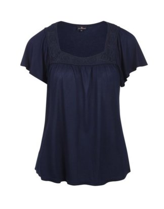 Via Cortesa T-Shirt mit Carreeausschnitt und Spitze