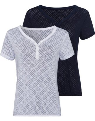 Vivance T-Shirt (2er-Pack) Ausbrenner-Qualität mit leicht transparentem Blumen-Design