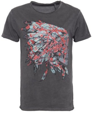 Way of Glory T-Shirt mit 3D Druck, oil washed