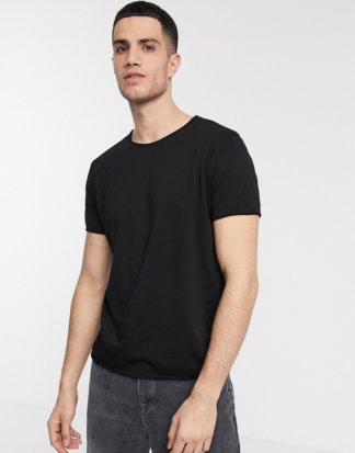 Weekday - Schwarzes T-Shirt mit unverarbeitetem Saum