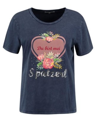 Z-One Print-Shirt mit Herz und Paillettenschriftzug im Trachtenstil