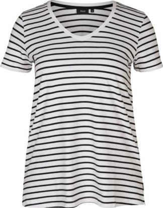 Zizzi T-Shirt Damen Große Größen T-Shirt Basic Kurzarm Baumwolle Streifenshirt
