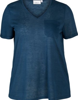 Zizzi T-Shirt Damen Große Größen T-Shirt Kurzarm V-Ausschnitt Brusttasche Oberteil