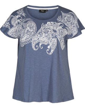 Zizzi T-Shirt Damen Große Größen T-Shirt Print Kurzarm Baumwolle Oberteil