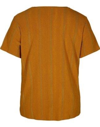 Zizzi T-Shirt Damen Große Größen T-Shirt V-Ausschnitt Streifen Kurzarm Oberteil