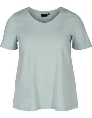 Zizzi T-Shirt Große Größen Damen Basic Kurzarm T Shirt mit V Ausschnitt