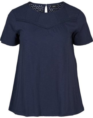 Zizzi T-Shirt Große Größen Damen Baumwoll T-Shirt mit Rundhalsausschnitt und kurzen Ärmeln