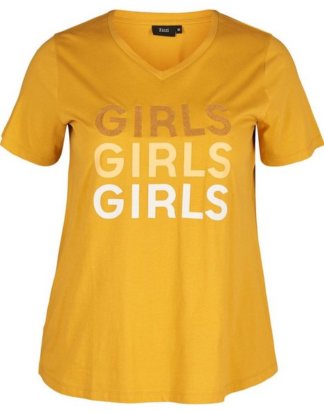 Zizzi T-Shirt Große Größen Damen Baumwoll T-Shirt mit V Ausschnitt und Print