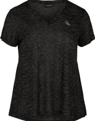 Zizzi Trainingsshirt Große Größen Damen T Shirt mit Print und V Ausschnitt