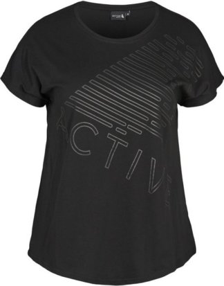 Zizzi Trainingsshirt Große Größen Damen T-Shirt mit kurzen Ärmeln, Rundhalsausschnitt und Print