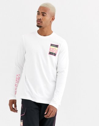 adidas Originals - Adiplore - Langärmeliges, weißes T-Shirt mit Print am Arm