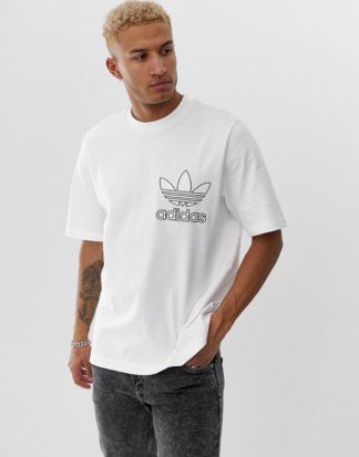 adidas Originals - Outline - Weißes T-Shirt mit Stickerei und Logo
