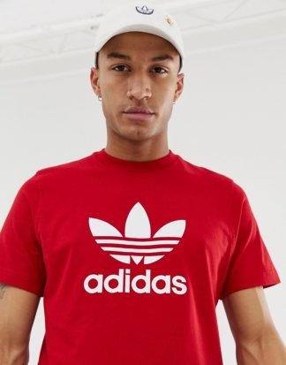 adidas Originals - Rotes T-Shirt mit Dreiblatt-Logo, DX3609