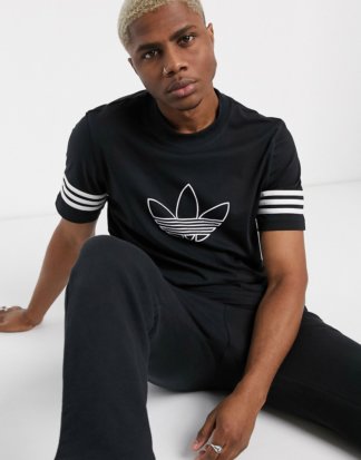 adidas Originals - Schwarzes T-Shirt mit Dreiblatt-Umriss
