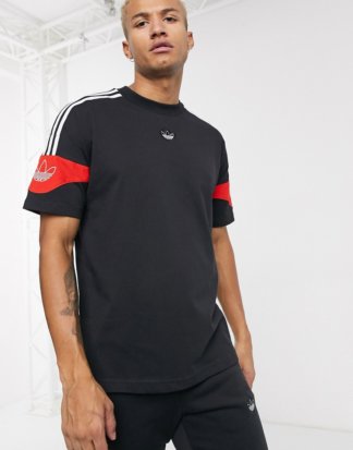 adidas Originals - Schwarzes T-Shirt mit Trefoil-Logo auf der Vorderseite und am Ärmel-Weiß