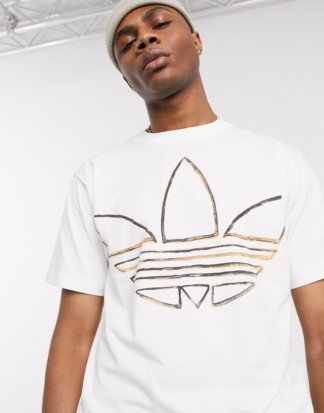 adidas Originals - Weißes T-Shirt mit mittigem Dreiblatt-Logo