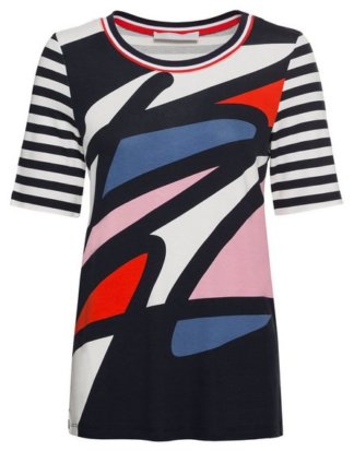 bianca Print-Shirt "DINI" mit farbigem grafischem Print und Ringelmuster