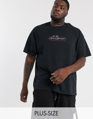 boohooMAN - Big and Tall - Schwarzes T-Shirt mit Rosenprint auf der Brust