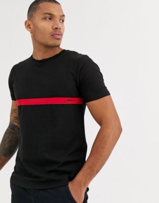 boohooMAN - Man Signature - T-Shirt mit Farbblockdesign in Schwarz