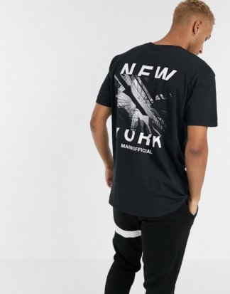 boohooMAN - New York - Schwarzes Oversize-T-Shirt mit Print