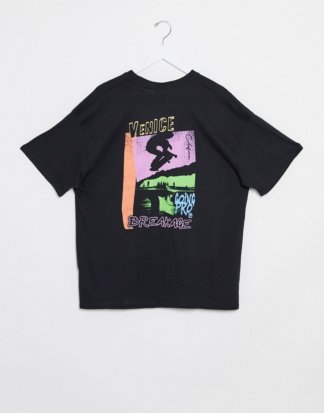 boohooMAN - Schwarzes Oversize-T-Shirt mit Venice Skate-Print hinten