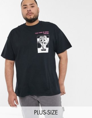 boohooMANB - Big & Tall - Schwarzes T-Shirt mit Skulpturprint vorne und hinten