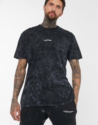 boohooMan - Official - Übergroßes, schwarzes T-Shirt mit Acidwaschung