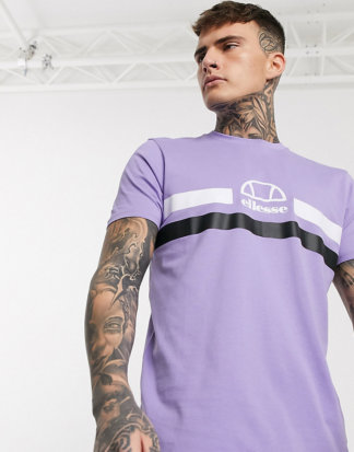 ellesse - Loreno - Gestreiftes T-Shirt in Flieder mit Logo, exklusiv bei ASOS-Violett