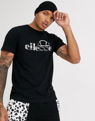 ellesse - Simon - T-Shirt mit Patchwork-Design und Logo in Schwarz, exklusiv bei ASOS