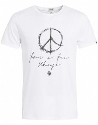 khujo T-Shirt "ALFONS SCRIBLE" mit Label-Slogan und Peace-Symbol