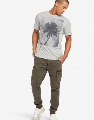khujo T-Shirt "USLO PALM" mit Print in melierter Optik